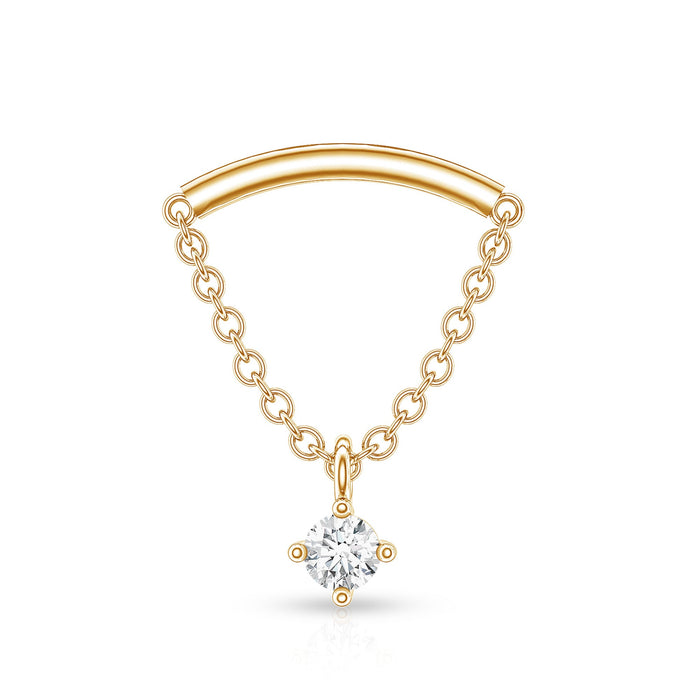 Single diamond hidden helix earring with chain, rose gold body jewelry by Rosec Jewels, showcasing a delicate design.
