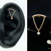 Single Diamond Hidden Helix Earring with Chain