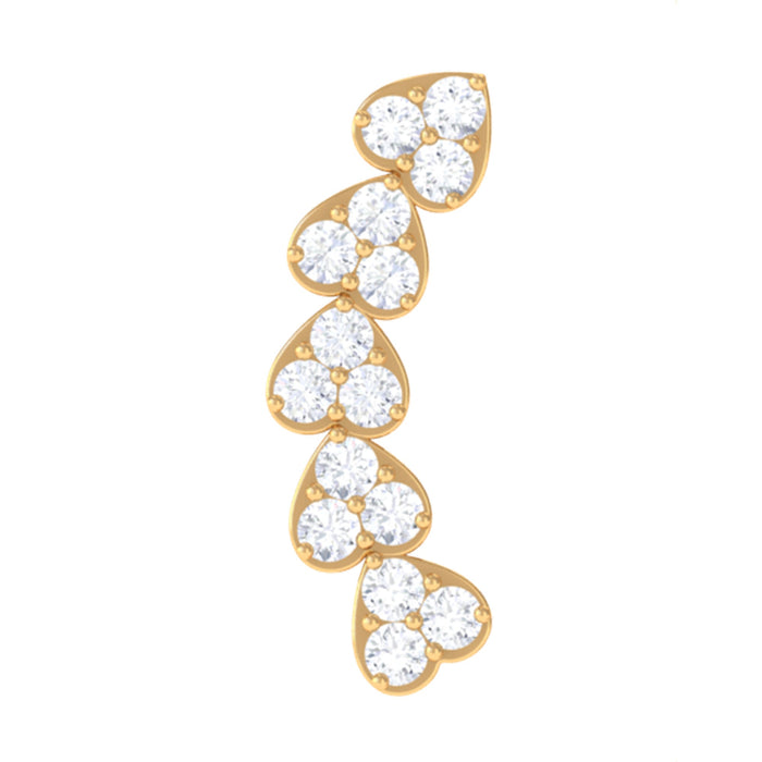 Diamond heart crawler earring for helix piercing, Rosec Jewels body jewelry, featuring a sparkling diamond heart design.