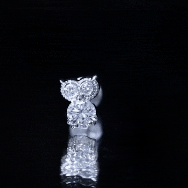 Yellow diamond owl cartilage earring by Rosec Jewels, body jewelry with detailed owl design for cartilage piercing.