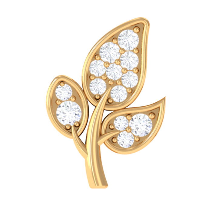 Gold diamond leaf cartilage stud earring by Rosec Jewels, 18G body jewelry for helix and tragus with nature-inspired design.