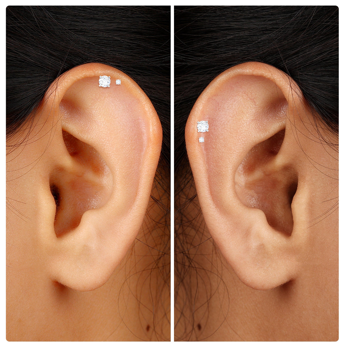 Brilliant Cut Diamond Solitaire Earring Set for Helix Piercing