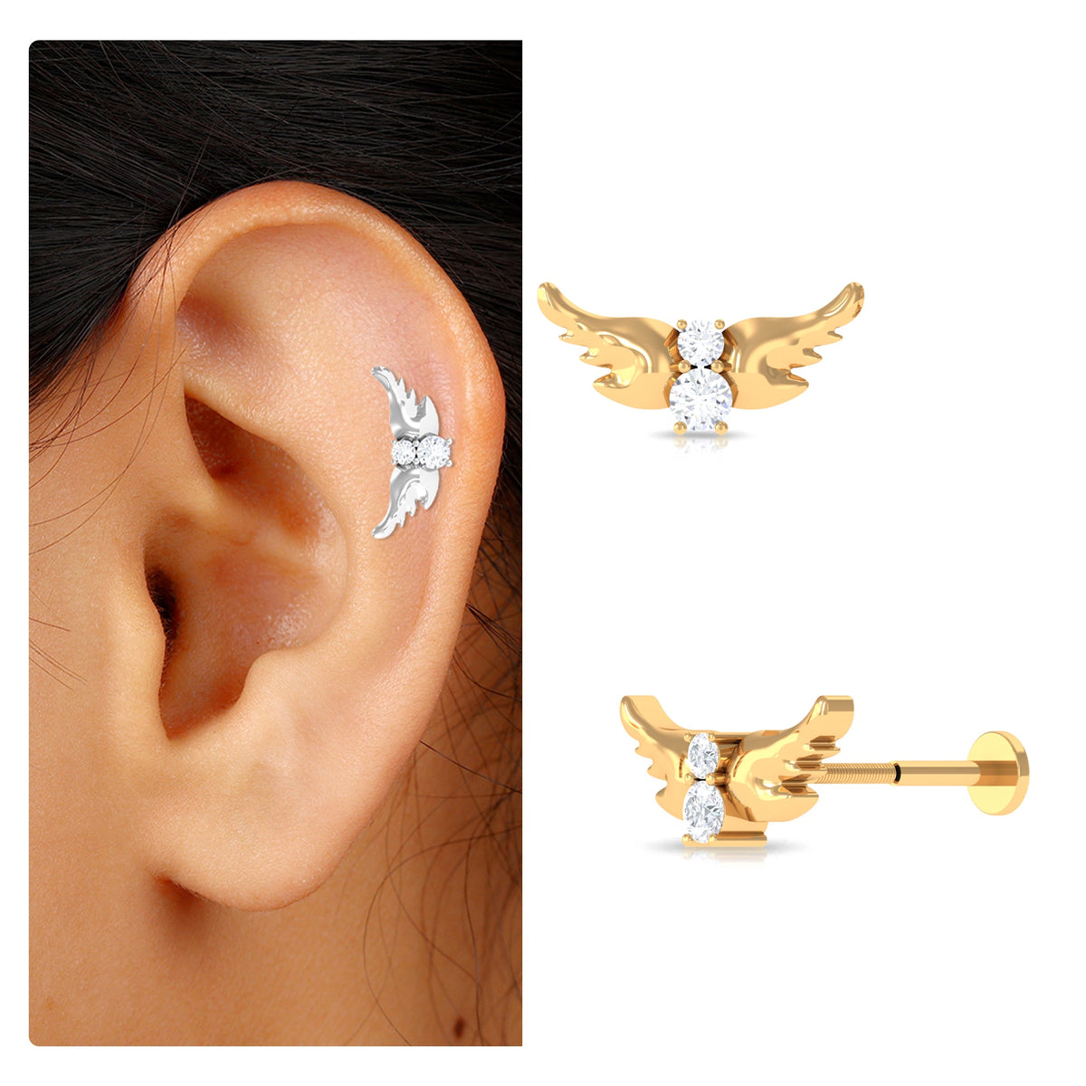 Animal Inspired Diamond Bird Earring for Helix Piercing