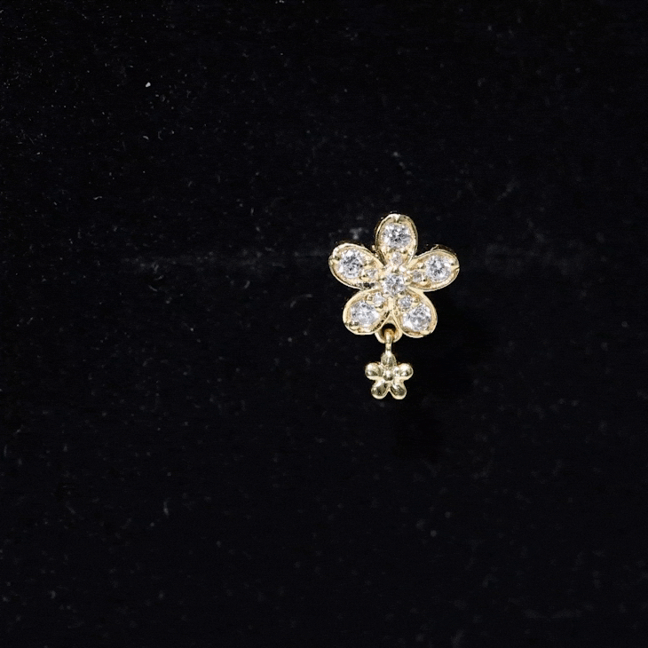 Yellow diamond flower helix drop earring from Rosec Jewels body jewelry collection, featuring sparkling gemstone accents and intricate design.