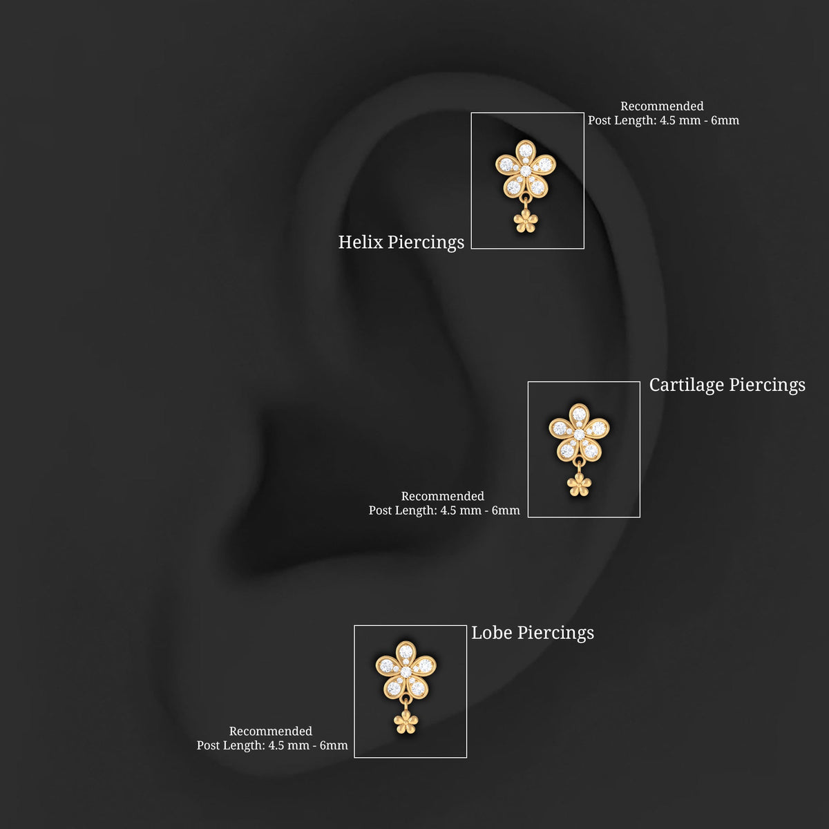 Certified Diamond Flower Helix Drop Earring