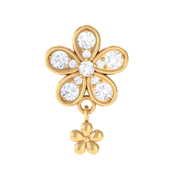 Rosec Jewels Certified Diamond Flower Helix Drop Earring featuring sparkling diamonds and intricate floral design in body jewelry style.