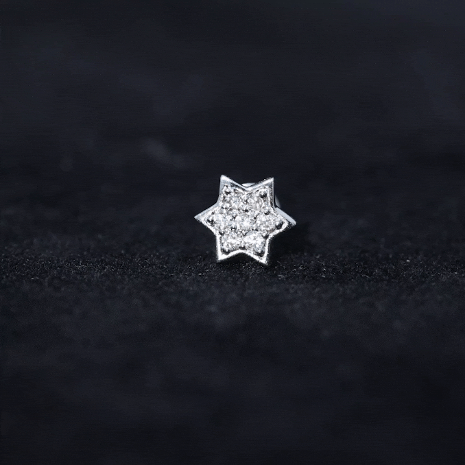 Yellow certified diamond star helix piercing earring by Rosec Jewels, body jewelry with a sparkling star design for cartilage piercings.