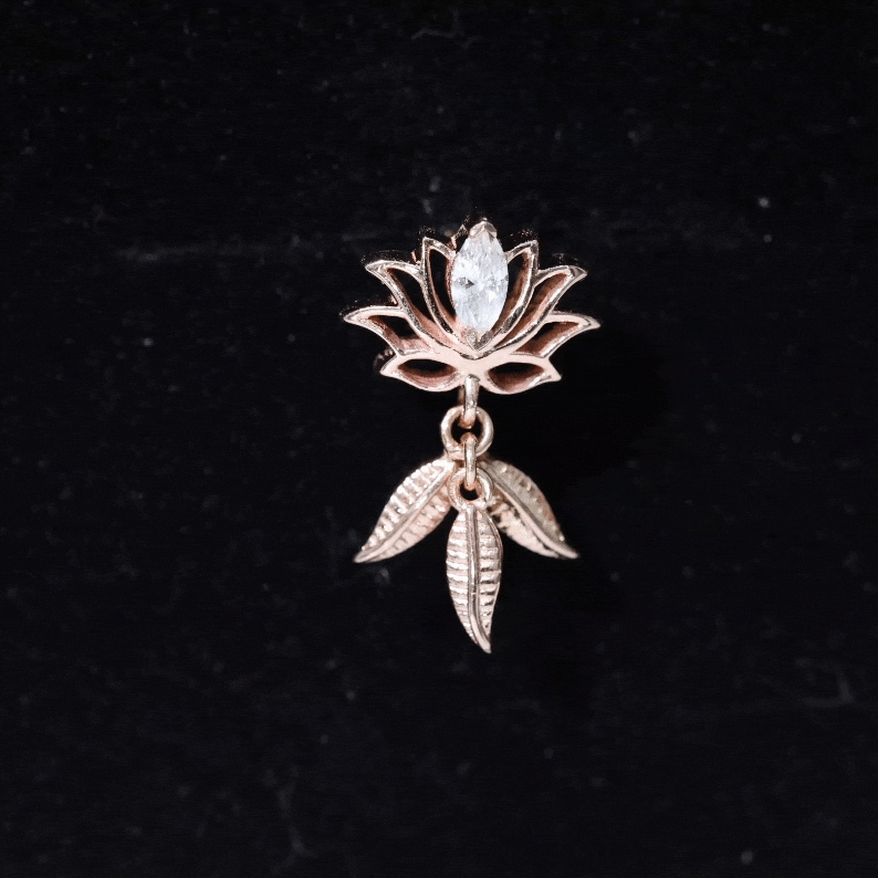 Yellow marquise diamond lotus flower drop earring by Rosec Jewels, featuring intricate body jewelry design with sparkling diamond accents.