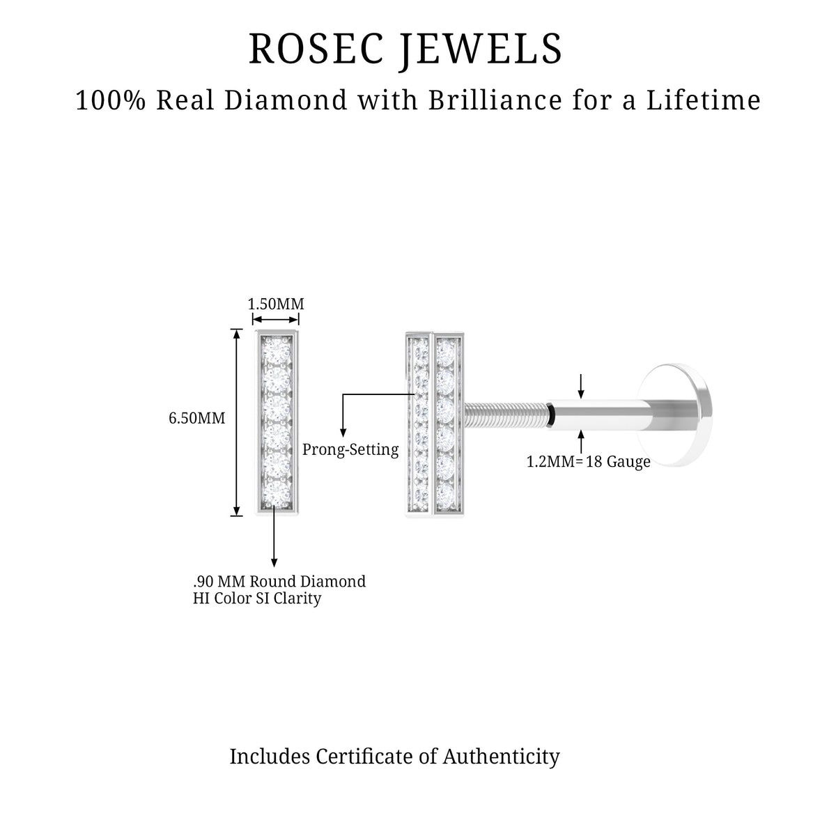 Diamond Bar Earring for Tragus Piercing