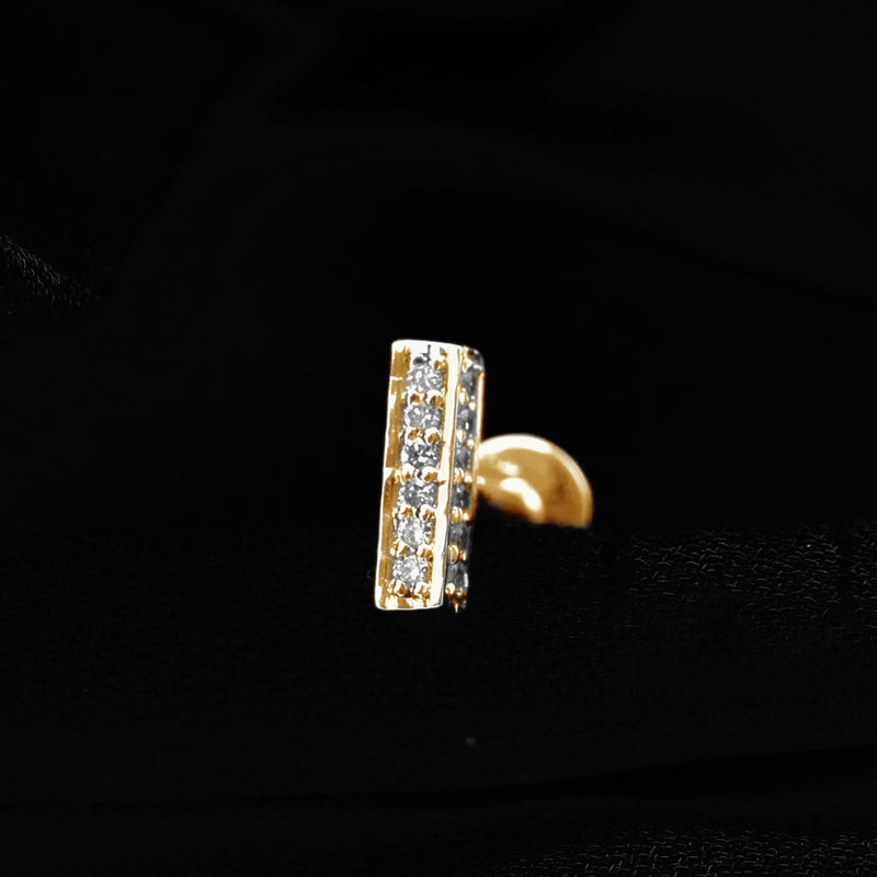 Diamond bar earring for tragus piercing by Rosec Jewels, showcasing a sleek body jewelry design with sparkling diamonds.