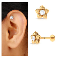 Minimal Diamond Flower Earring for Helix Piercing
