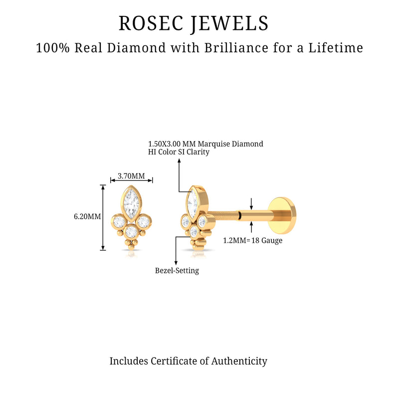 Diamond helix earring in bezel setting from Rosec Jewels, showcasing a spiral body jewelry design with sparkling diamonds.