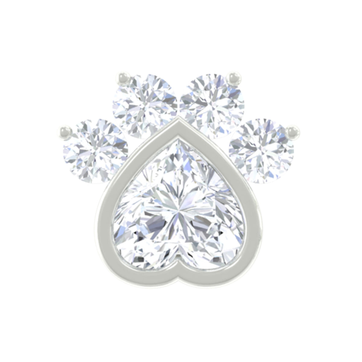 Heart Shape Diamond Dog Paw Print Earring