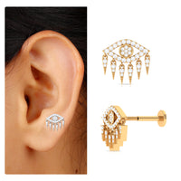 Diamond Evil Eye Earring for Upper Lobe Piercing