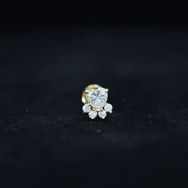 Heart-shaped diamond dog paw earring for helix piercing, rose gold body jewelry by Rosec Jewels.