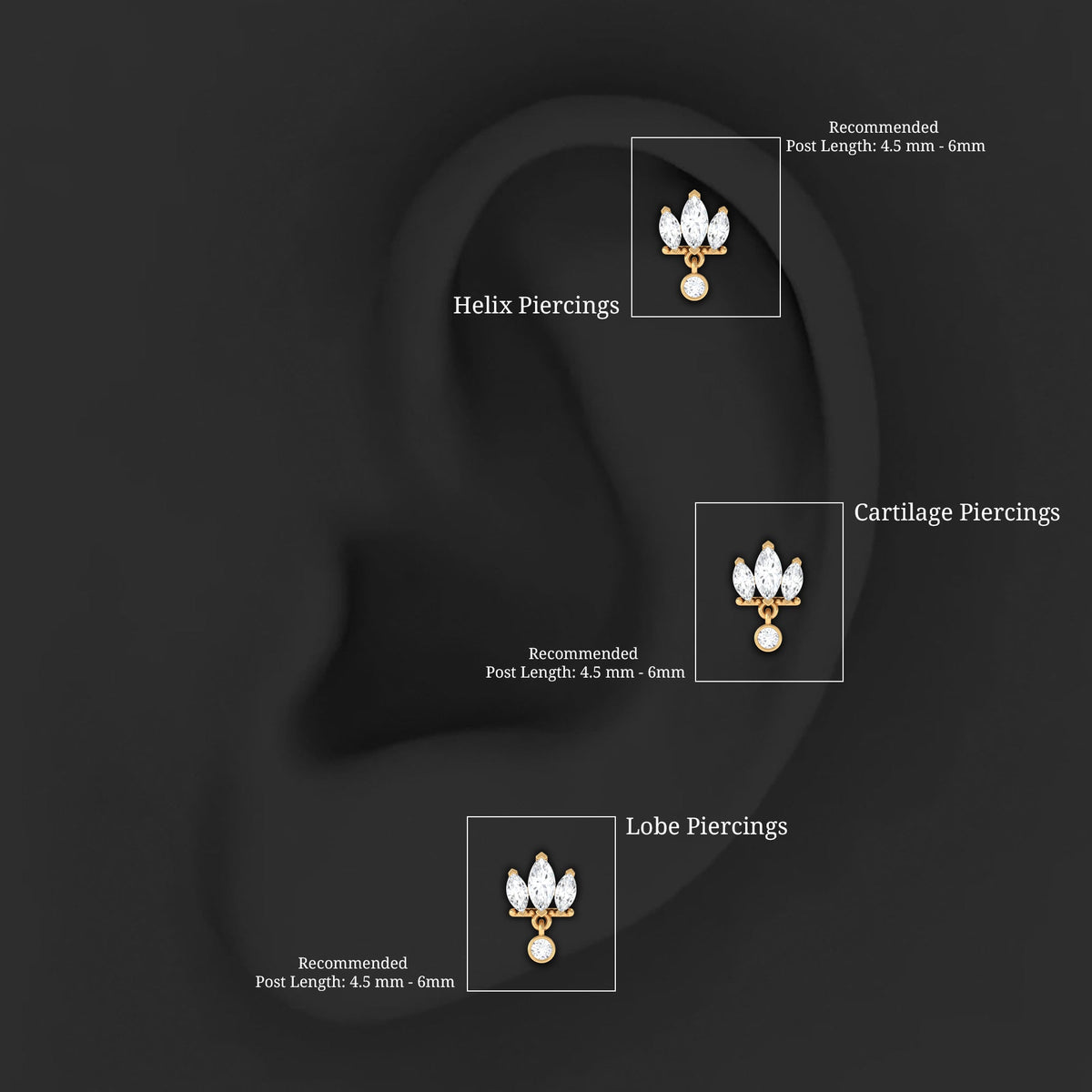Three Marquise Shape Diamond Helix Drop Earring