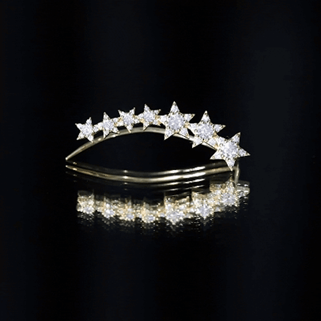 Yellow certified diamond star ear cuff earring by Rosec Jewels, designed for helix piercing, featuring a sparkling star shape.