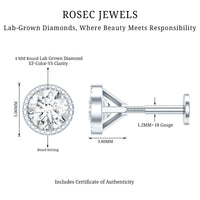 Bezel Set Diamond Solitaire Stud Earring for Helix Piercing