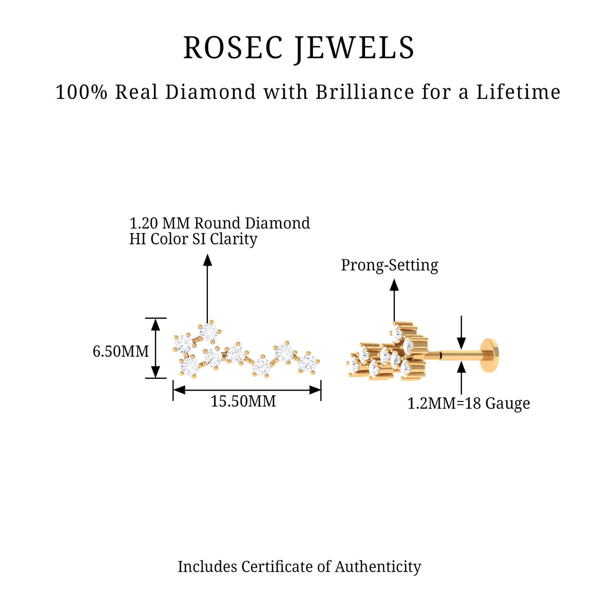 Certified Diamond Scorpio Zodiac Earring for Helix Piercing