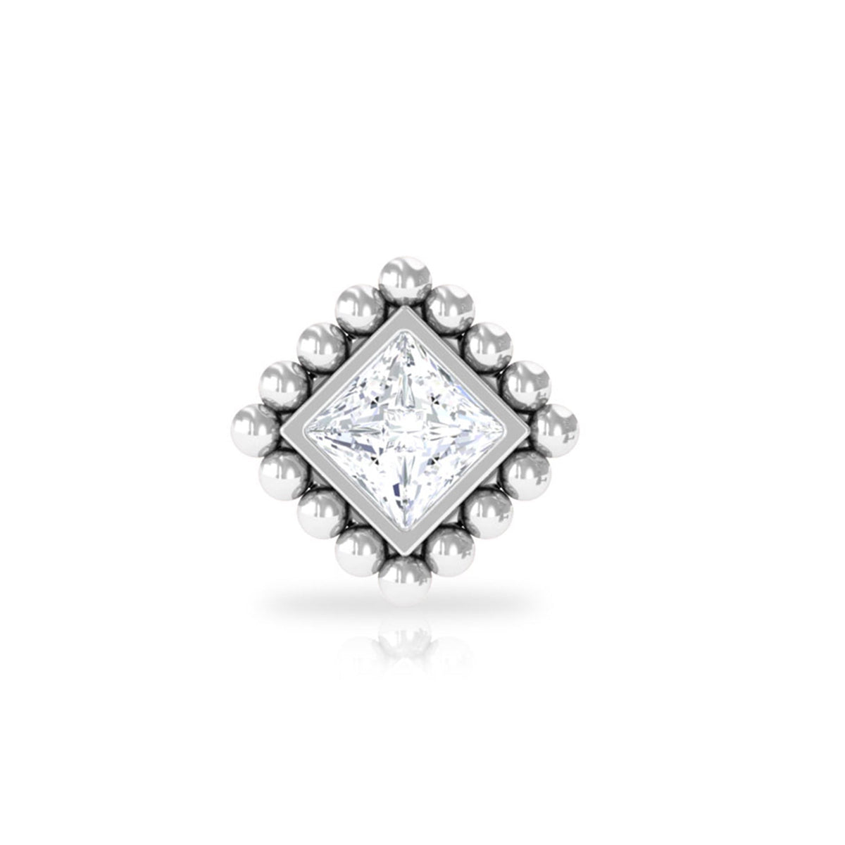 Princess Cut Diamond Solitaire Earring in Beaded Bezel Setting