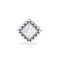Princess Cut Diamond Solitaire Earring in Beaded Bezel Setting