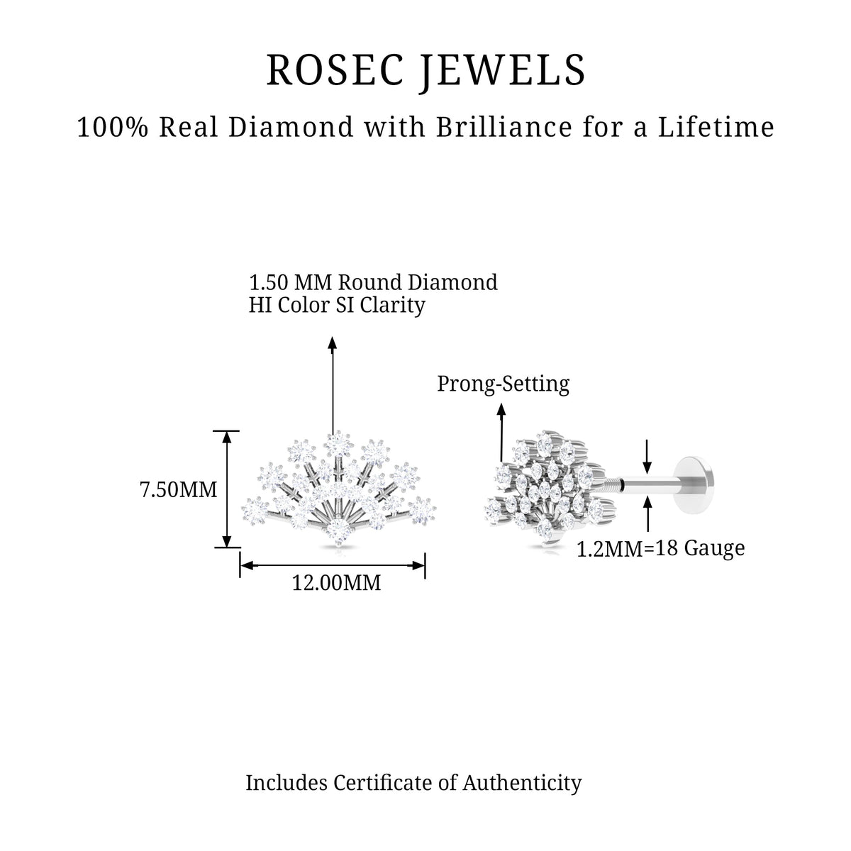Unique Diamond Fan Cartilage Earring for Women