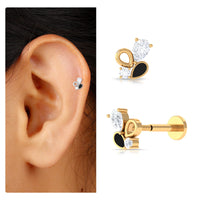 Diamond Helix Earring with Black Enamel