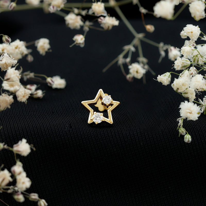 Certified diamond star earring for upper lobe piercing by Rosec Jewels, showcasing a sparkling diamond design in body jewelry.