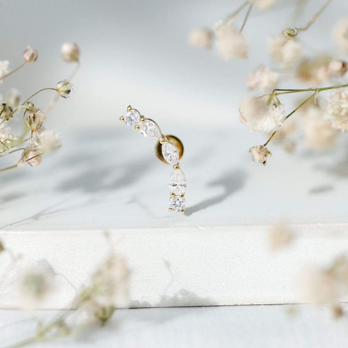 Pear Diamond Ear Crawler Earring for Helix Piercing