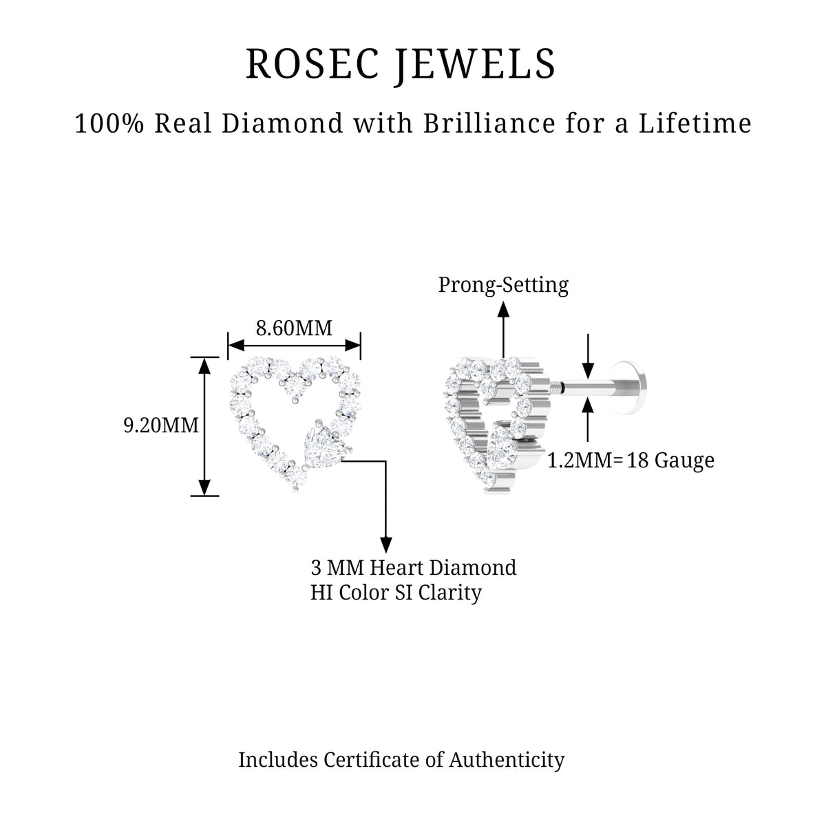 Diamond Heart Shape Cartilage Earring