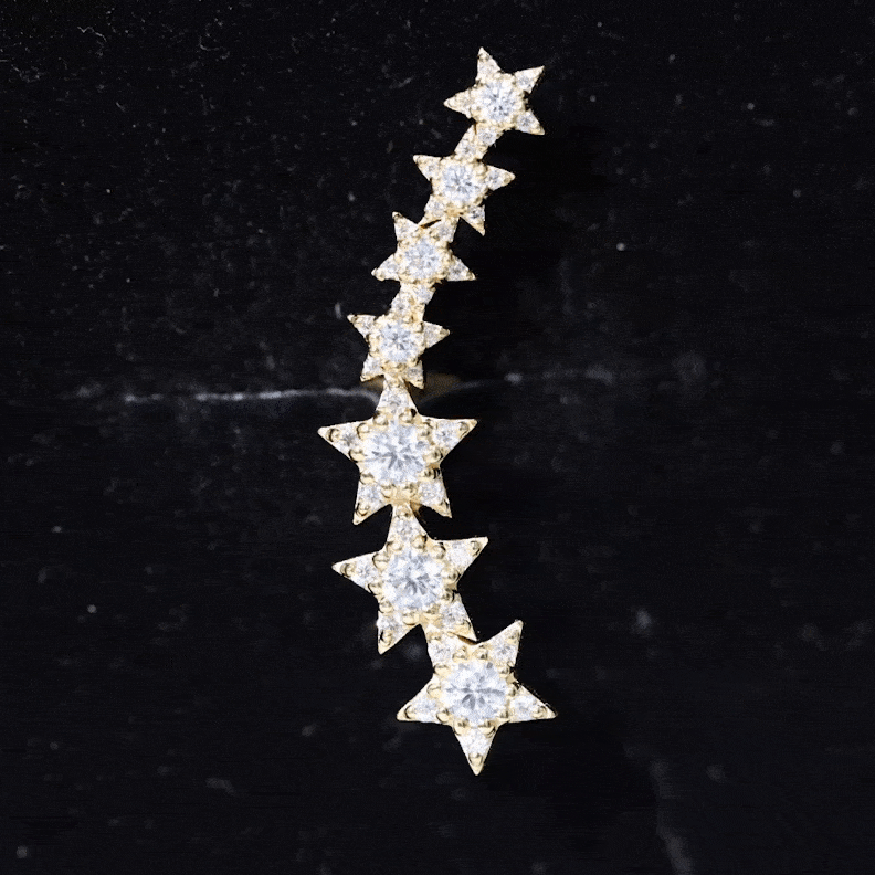 Yellow graduated diamond star helix piercing earring by Rosec Jewels, body jewelry featuring a star design and sparkling diamonds.