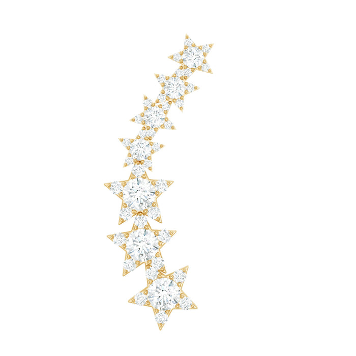 Graduated diamond star crawler earring for helix piercing in body jewelry, featuring sparkling diamonds and a delicate design.