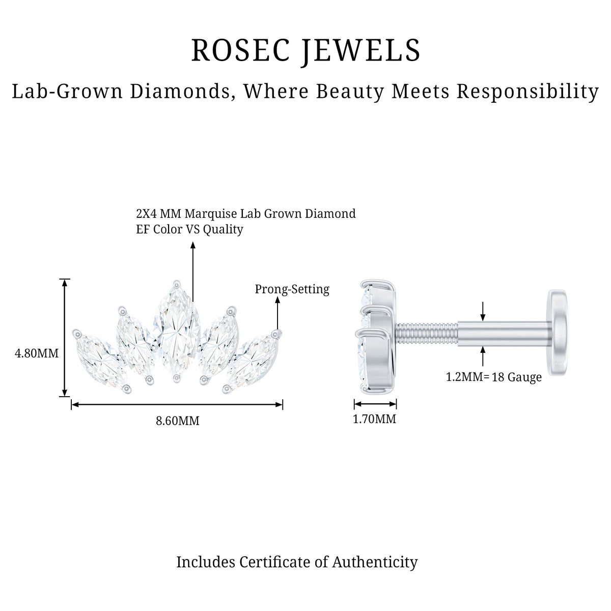 Certified Marquise Cut Diamond Helix Earring for Women
