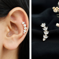 Nature Inspired Diamond Leaf Crawler Helix Earring