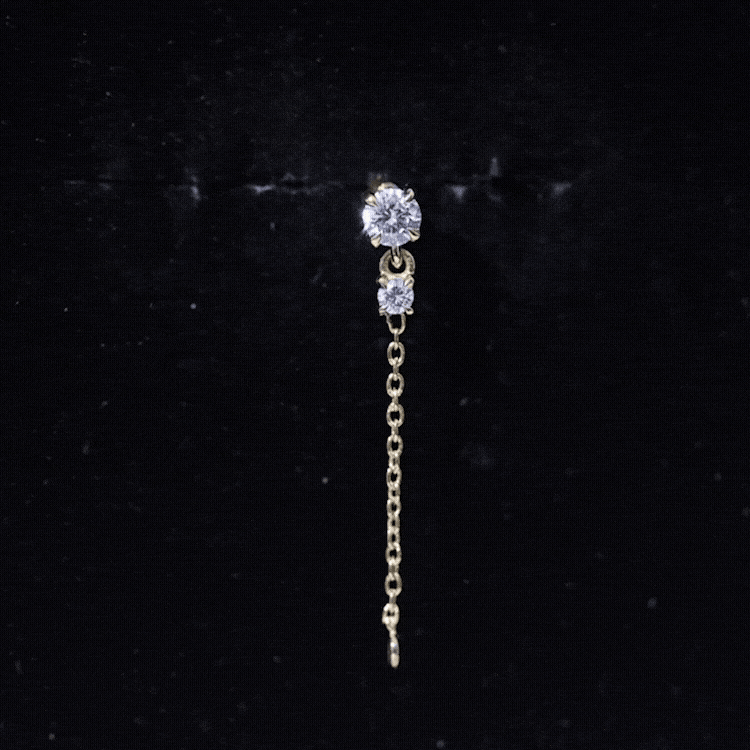 Yellow certified diamond chain drop earring for helix piercing, body jewelry by Rosec Jewels with sparkling diamond accents.