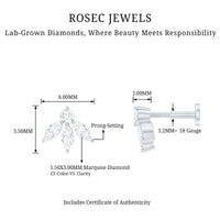 Marquise Shape Diamond Leaf Earring for Helix Piercing