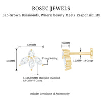 Marquise Shape Diamond Leaf Earring for Helix Piercing