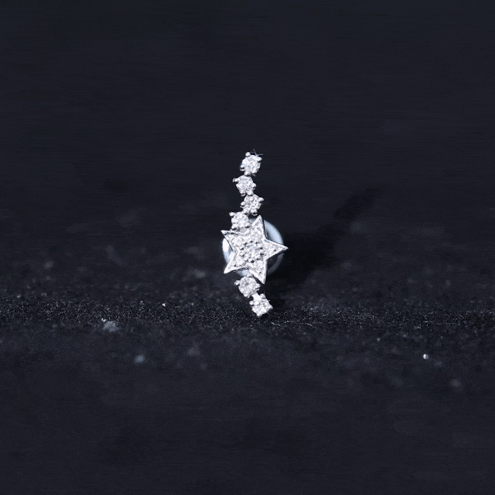 Yellow certified diamond star crawler earring for helix piercing, body jewelry by Rosec Jewels featuring a star design.