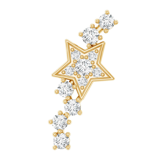 Certified diamond star crawler earring for helix piercing by Rosec Jewels, featuring a sparkling diamond star design in body jewelry style.