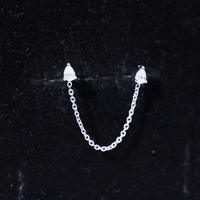 Pear Moissanite Double Piercing Earring with Dangling Chain