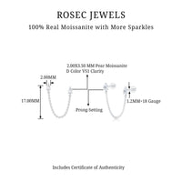 Pear Moissanite Double Piercing Earring with Dangling Chain