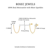 Pear Moissanite Double Piercing Earring with Dangling Chain