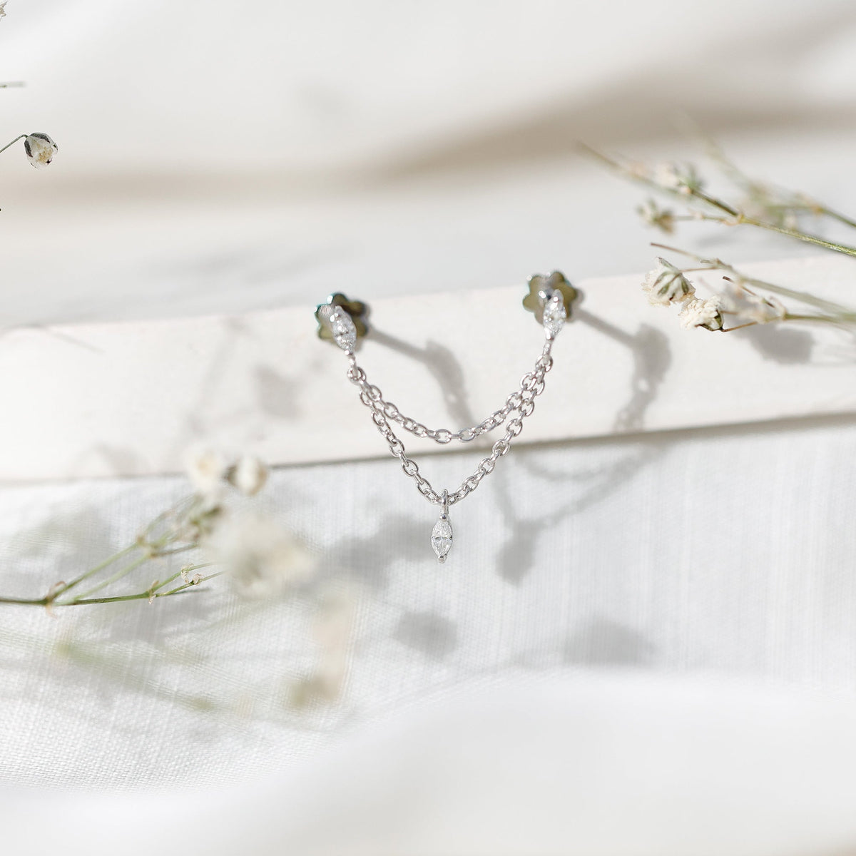 Marquise Moissanite Double Chain Earring for Women