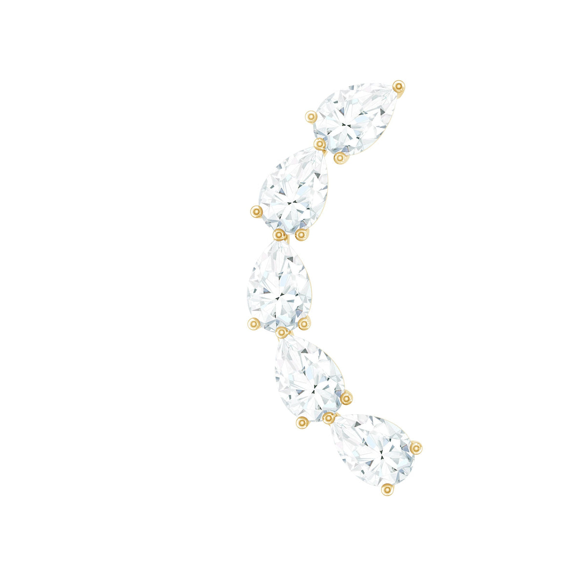 Certified Pear Cut Moissanite Ear Crawler Earring