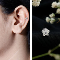 Minimalist Diamond Flower Tragus Earring with Flat Back