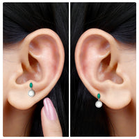 3/4 CT Freshwater Pearl and Emerald Drop Earring for Helix Piercing