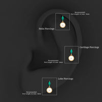 3/4 CT Freshwater Pearl and Emerald Drop Earring for Helix Piercing