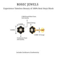 Tiny Black Onyx and Freshwater Pearl Flower Conch Earring