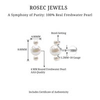 Round Freshwater Pearl Three Stone Cartilage Earring