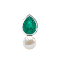 Pear Cut Green Emerald and Freshwater Pearl Tragus Earring